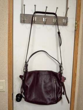 HESHE Purple Pebbled Leather Shoulder Bag Convertible Crossbody Hobo Purse